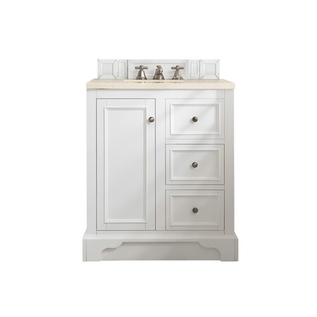 James Martin Vanities De Soto 30in Single Vanity, Bright White w/ 3 CM Eternal Marfil Quartz Top 825-V30-BW-3EMR